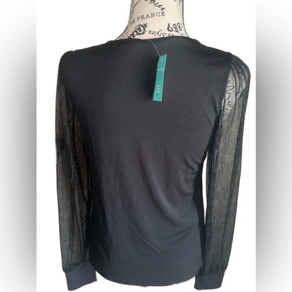 NWT Women’s Maurice’s black Plisse Sleeve Blouse size XS puffy sleeve - Picture 2 of 11